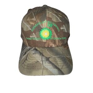 Vintage BP Decatur Works Hat Cap Snapback Brown Camo Trucker